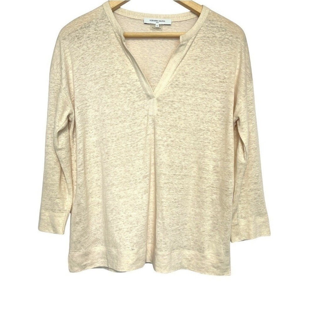 Gerard Darel Paris Linen Top Womens XS Creamy Beige Popover Shirt Minimalist